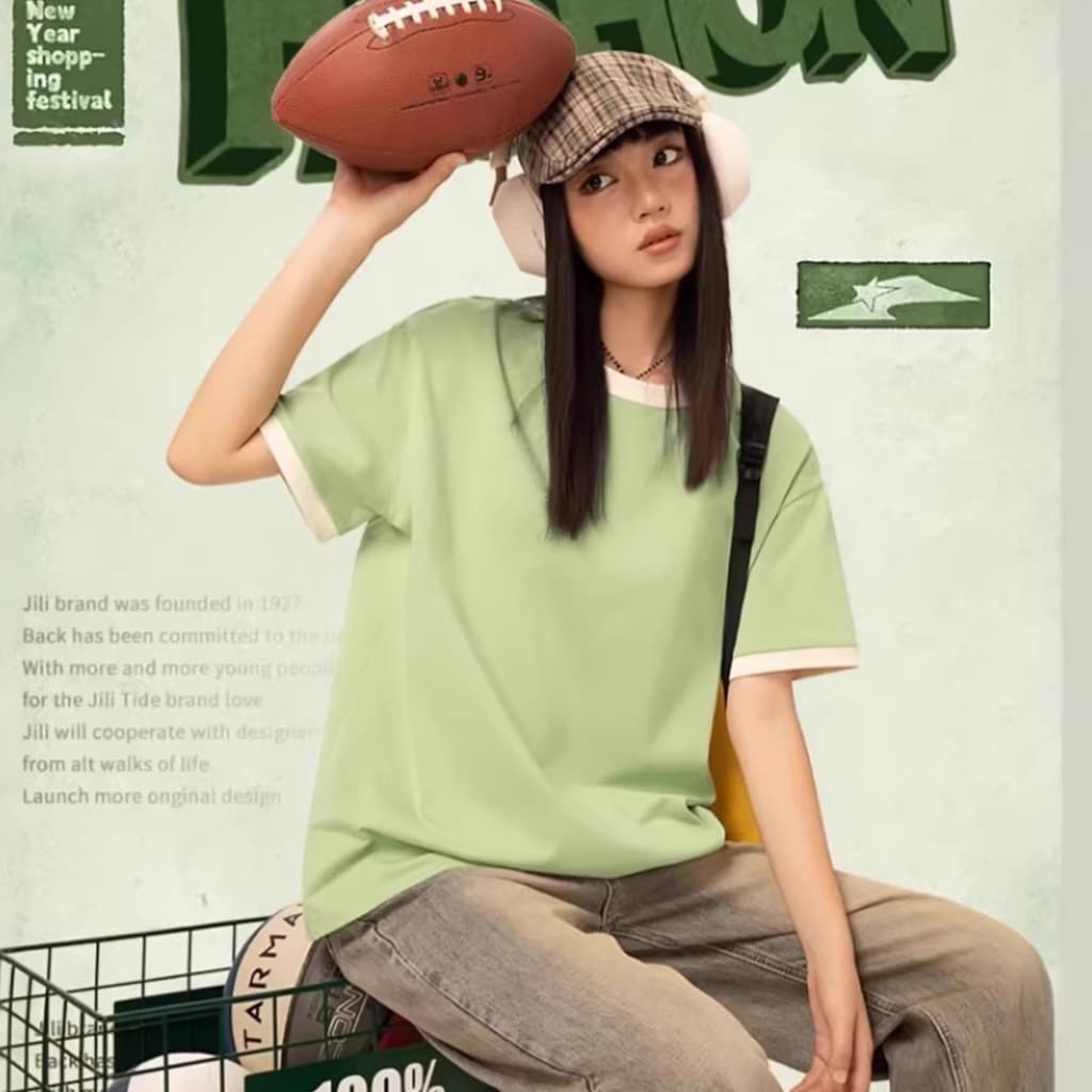 Color-Block Short-Sleeve T-Shirt Crewneck Solid Unisex 180G Pure Cotton Color-Block Shirt Custom Logo Printing Hip-Hop Short Sleeve