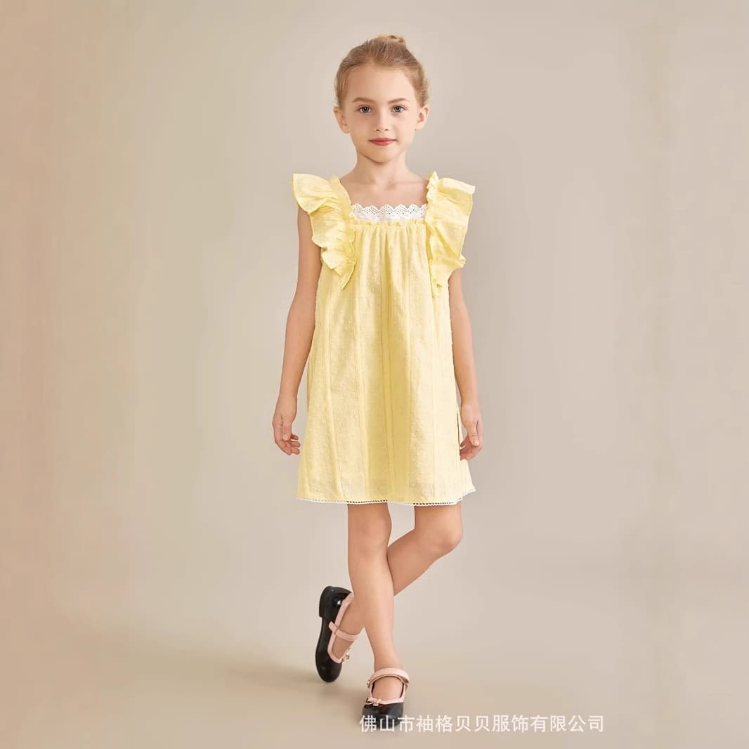 Cross-border Trade Princess Dress Fashion Summer New Arrival Girls Baby Strapless Dress with Ruffled Sleeves Casual Vacation Style