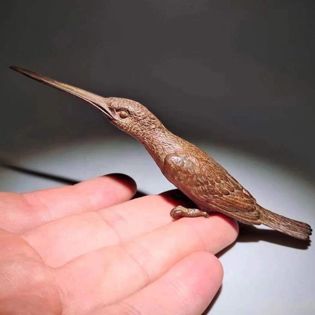 Antique Bronze Kingfisher Animal Ornament, Copper Long-beaked Bird, Woodpecker, Tea Ceremony Desktop Animal Decoration