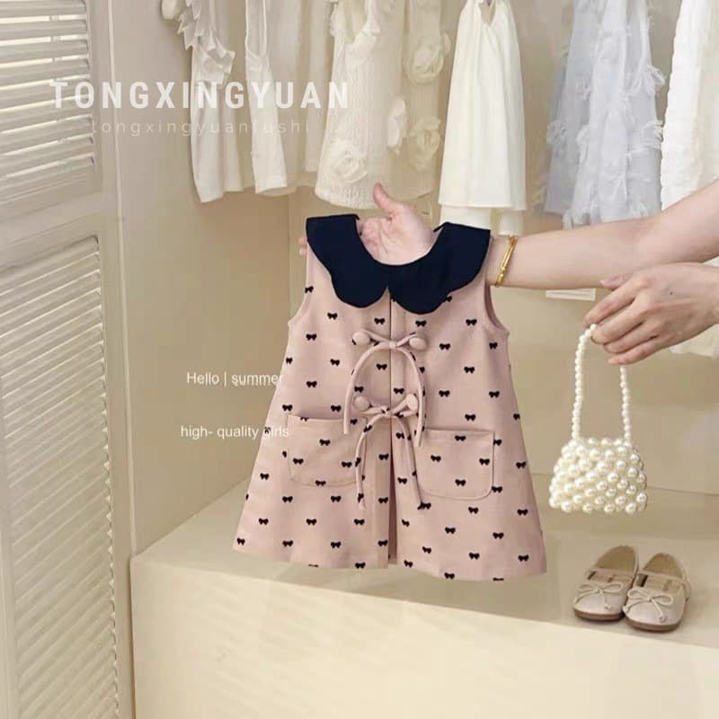 Child star Yuan girls summer doll dress sweet style petal collar loose cotton vest dress sleeveless dress summer style