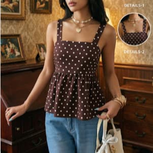 2026 Summer Polka Dot Strap Top Retro Fashion Classic Top European American Cross-Border Polka Dot Halter Top Women