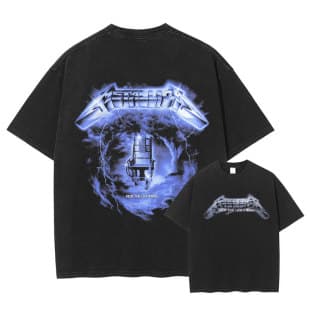 Metallica Print Short Sleeve Rock Metal Band T-Shirt Washed Distressed American Retro High Street Loose Half Sleeve