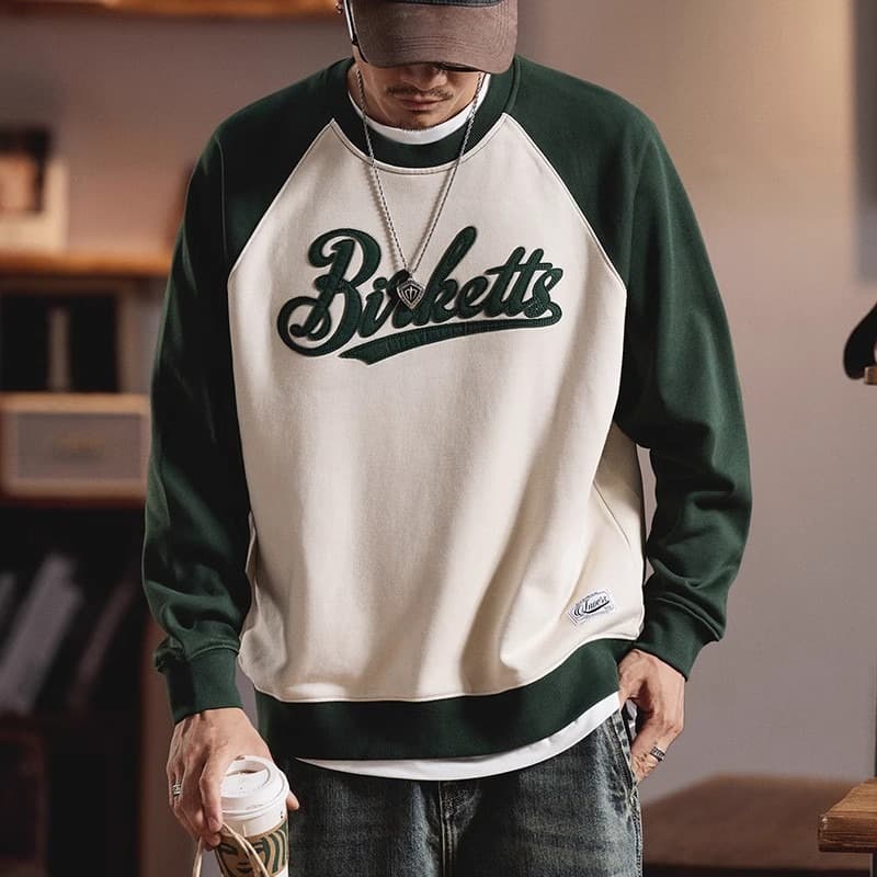 American Heavyweight Contrast Color Hoodie for Men, Autumn/Winter Loose Fit Oversized Round Neck Top Casual Pullover Jacket