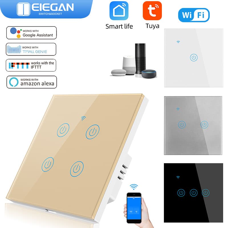 Tuya Smart Life EU Standard Smart WiFi Touch Switch Alexa Voice Control Wall Switch