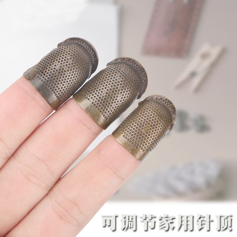 Adjustable Thimble Finger Protector for Hand Sewing Cross Stitch, Genuine Copper Thimble Ring Sewing Tool