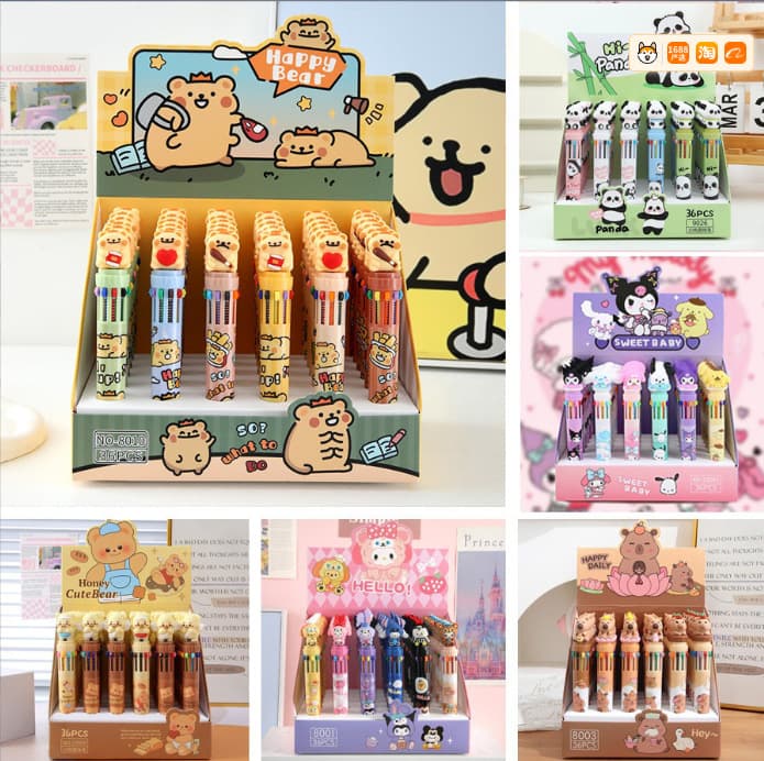 Cross-border Cartoon 10-Color Pen, Plush Multi-Color Pen, High-Aesthetic Ballpoint Multi-Color Pen Student Stationery Supply
