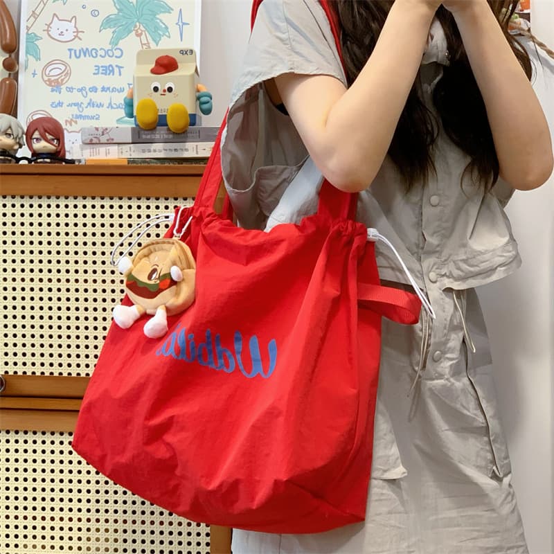 Relaxed Tote Bag Women's Fashion New Drawstring Canvas Bag Commuting Light Tote Bag Large Capacity Shoulder Bag