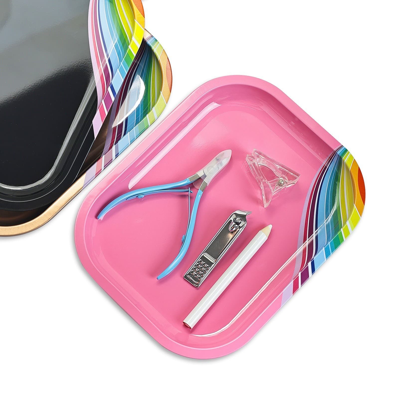 Cross-border supply of stainless steel manicure storage trays, manicure desktop tool storage trays, color-edged metal trays wholesale
