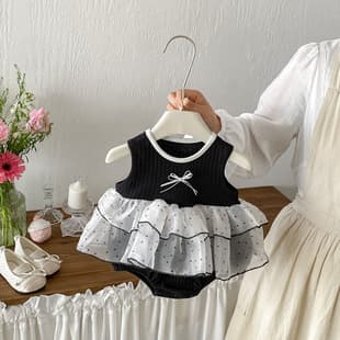 Dianxi Summer New Vest Knit Bodysuit Baby Butterfly Bow Diaper Cover Baby Mesh Romper