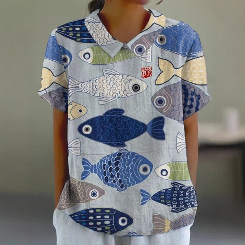 Cross-border Trade 2026 Summer Women's New Arrival Amazon Independent Station Loose Printed Lapel Casual Women's Short Sleeve