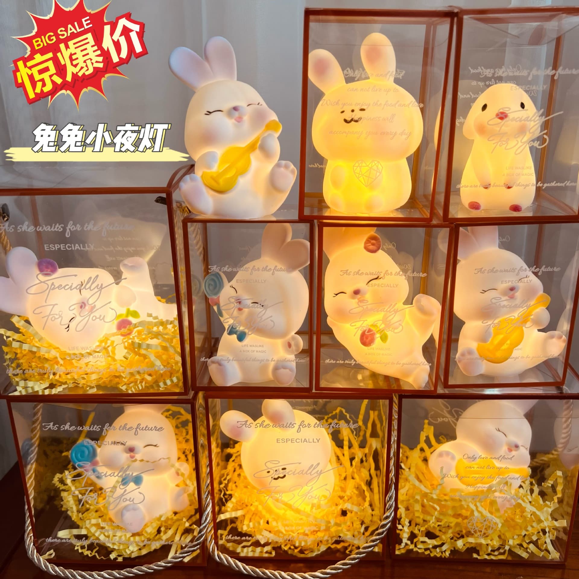 Rabbit Night Light Glowing Cute Decoration Wholesale Carry Box Night Light Night Market Stall Gift