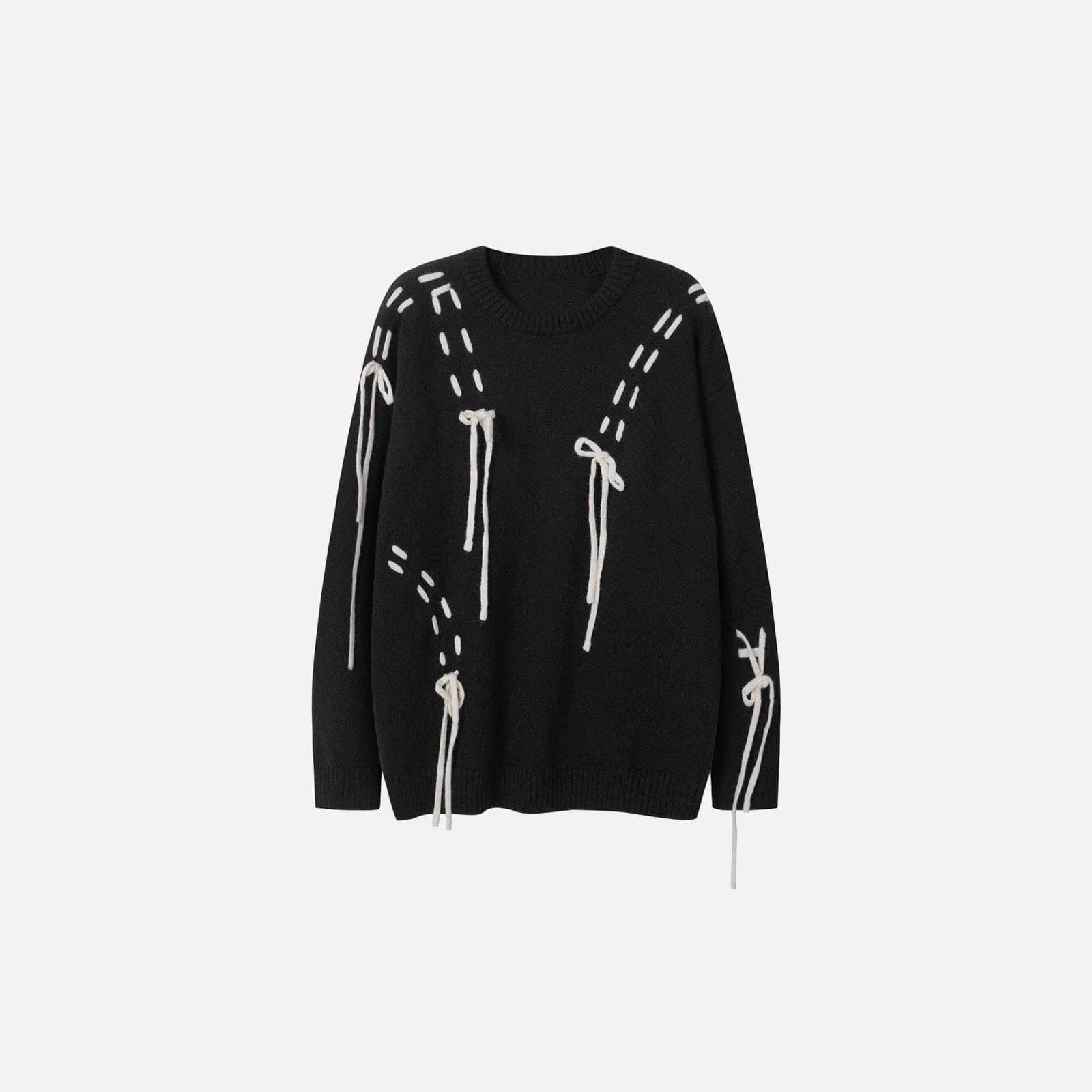 Autumn Winter Ins High Street American European Retro Loose Lazy Knitted Drawstring Design Crop Sweater for Men and Women