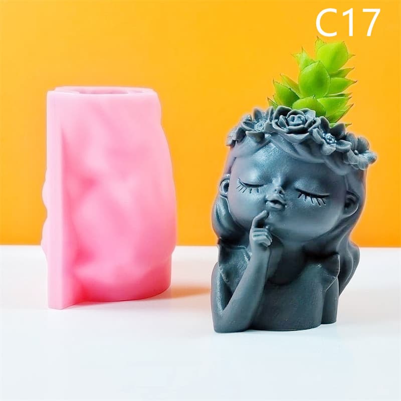 Garland "Shush" Gesture Girl Flower Pot Silicone Mold Succulent Plant Pot Candle Plaster Mold C17