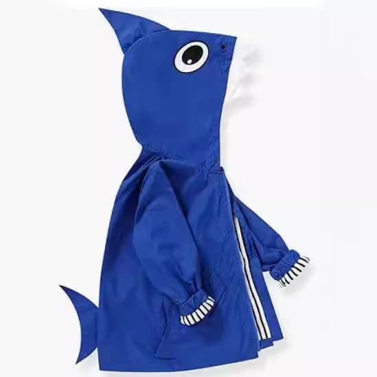 Children's Spring/Autumn New Style Kids Mid-Length Trench Coat, Small to Medium Size Cartoon Shark Hooded Jacket