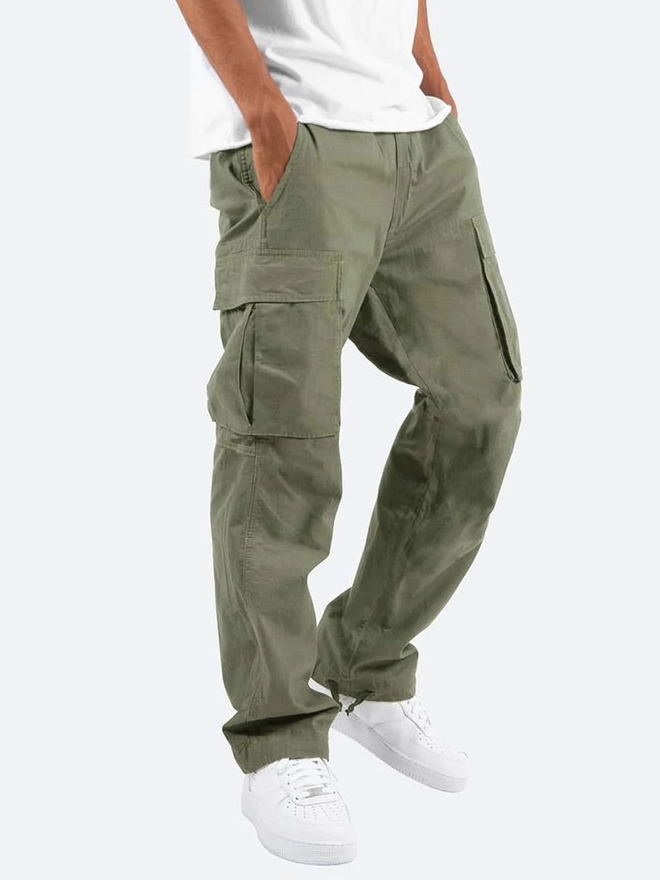 Amazon Fashion 2024 New Men's Cargo Casual Pants, European and American Independent Site Export Drawstring Multi-Pocket Long Pants