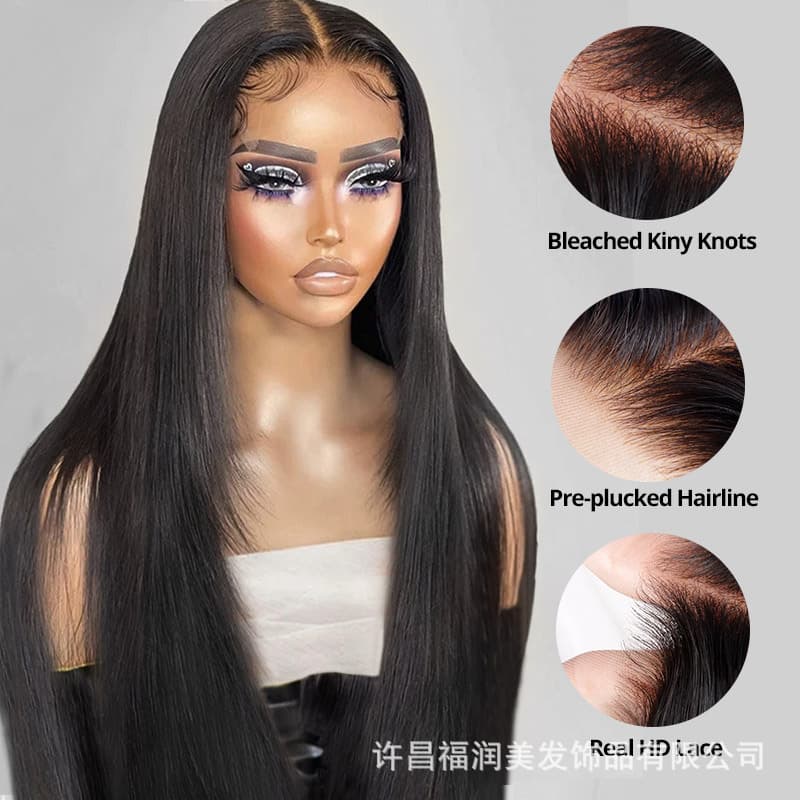 Cross-border wig 5x5 human hair HD high definition lace straight hair wig headgear Human Hair Lace Wig