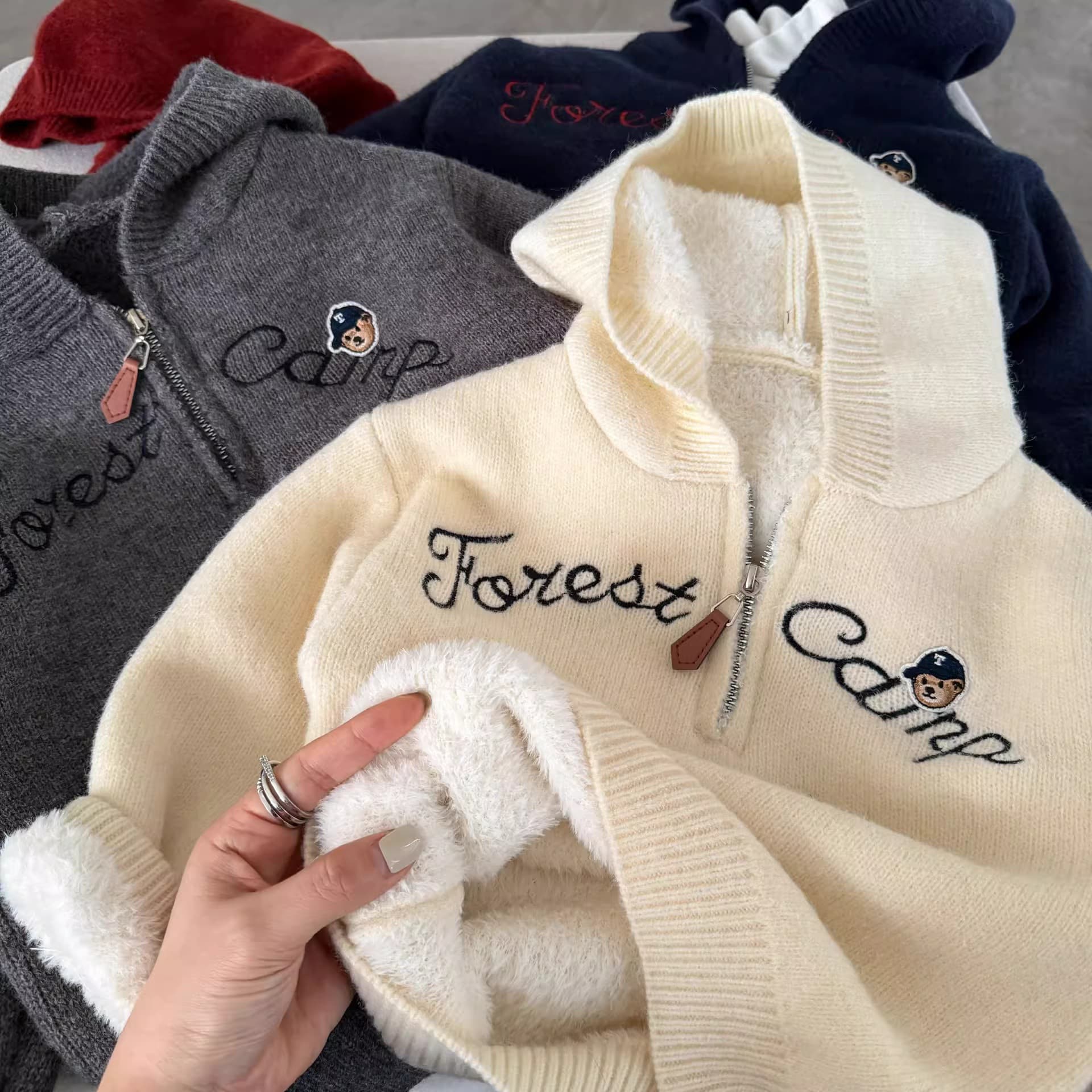 Kids Fleece Lined Sweater Hooded Boys Winter Pullover Toddler Letter Clothes Baby Knit Top Girls Thickened