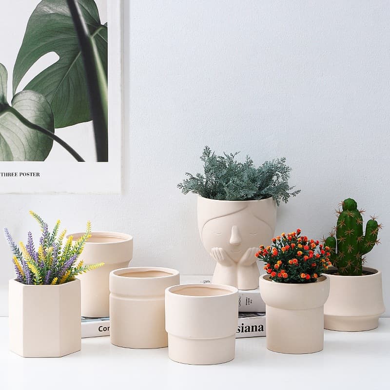 Geometric Flat Face Primitive Bisque Flower Pot, Breathable and Absorbent Hand-Painted DIY Terracotta Pot, Coarse Ceramic Plant Pot for Orchids