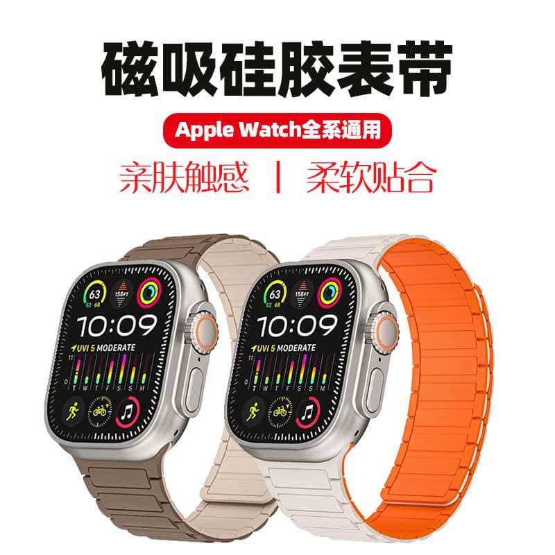 Universal adjustable two-color magnetic silicone armor strap for Apple Watch/iWatch
