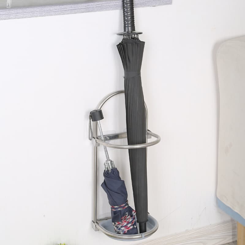Stainless Steel Umbrella Stand with Drainage, Foldable Wall-Mounted Storage Rack, Creative No-Drill Umbrella Holder