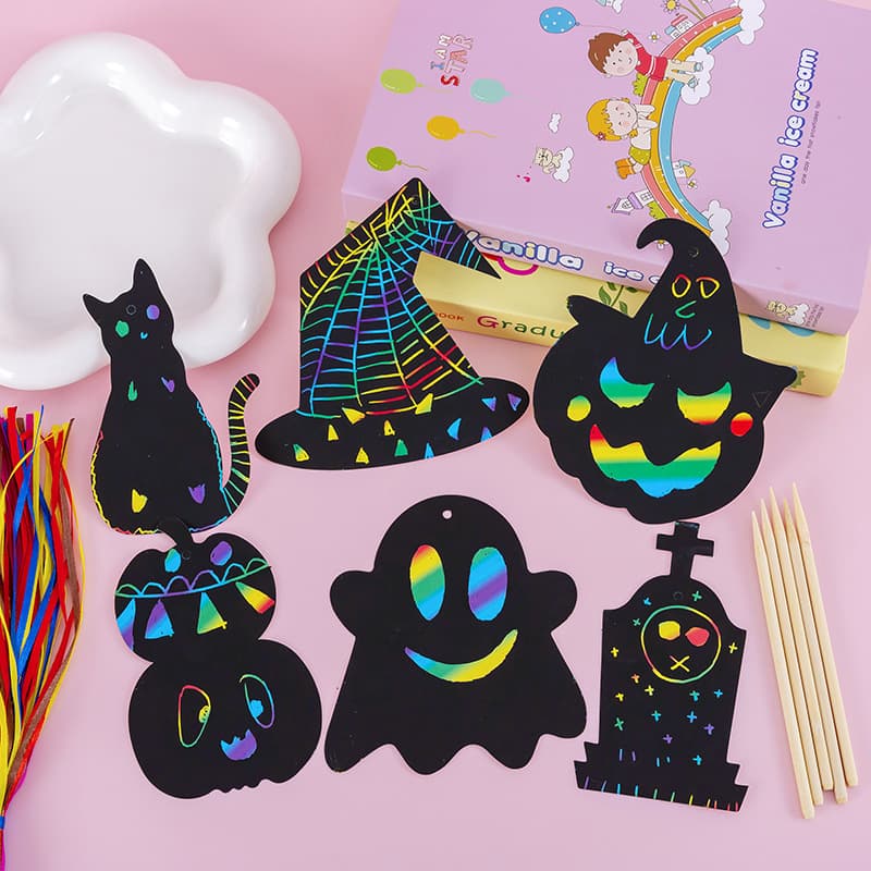 Foreign Trade Factory Halloween DIY Scratch Paper Irregular Scratch Animal Decoration Children's Christmas Scratch Art Wholesale