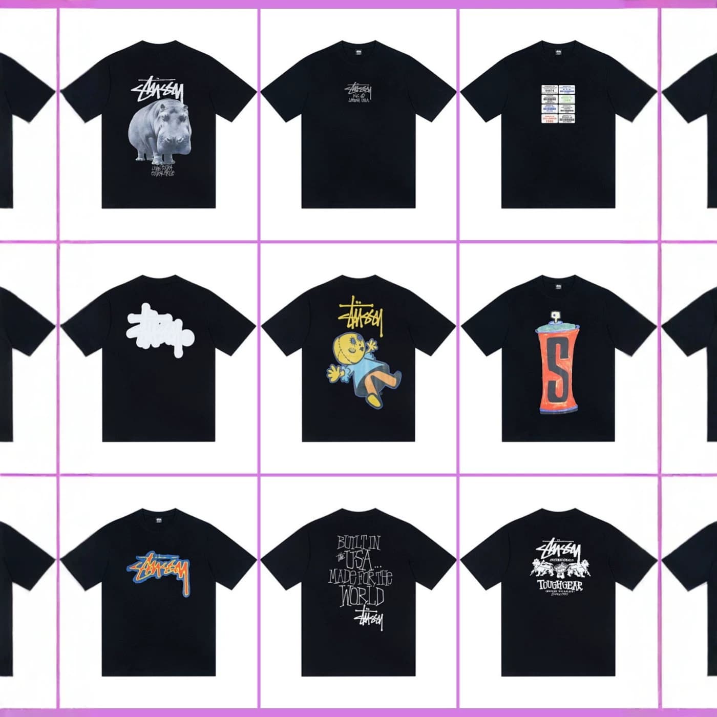 Stüssy Livin Large Tee Hippo Graphic Logo Letter Print American Vintage Short Sleeve T-Shirt