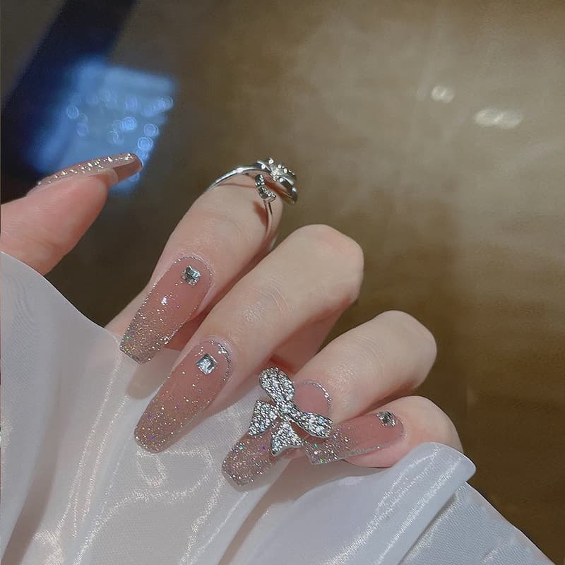 Short Wearable Nails Handmade Butterfly Whitening Press-On Nails High-End Fake Nail Tips Wholesale
