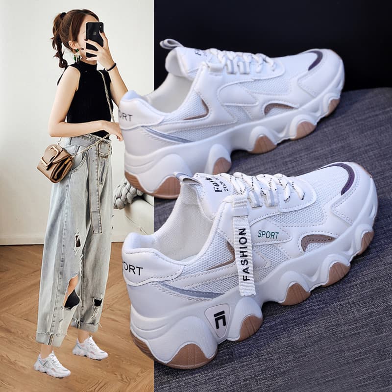 Women's Sneakers 2025 Spring Summer Ins Korean Style Dad Shoes Mesh Running Shoes Student Comfortable Casual Shoes