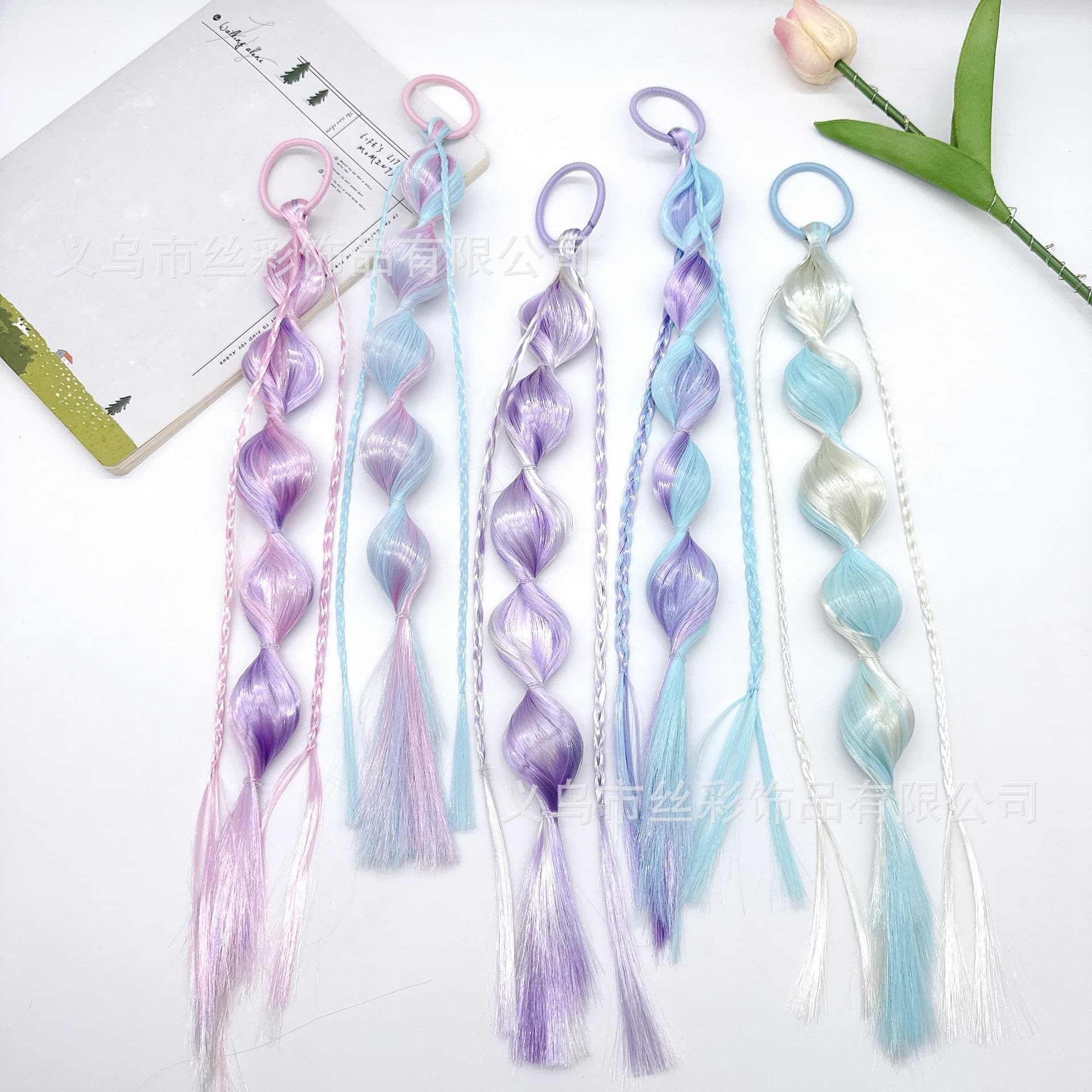 Children's Rainbow Lantern Braid Ponytail Hair Ties, High Elasticity Bubble Braid Hair Accessories for Girls