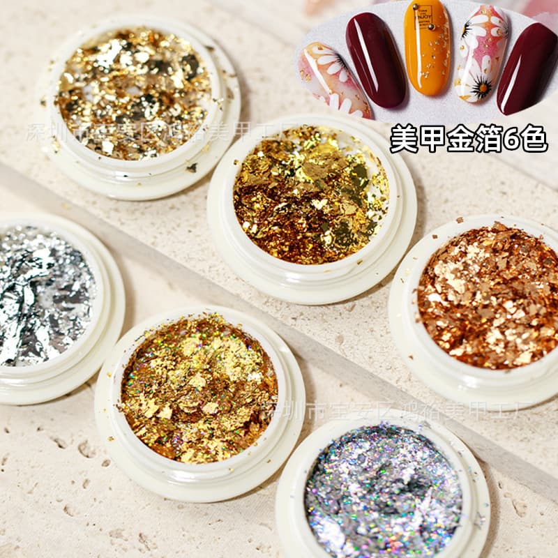 Cross-border Hot-selling Nail Art Gold Foil Paper Ins Japanese-style Gold and Silver Foil Flakes Nail Polish Gel DIY Decoration Tin Foil Paper Flakes