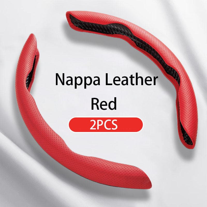 New Cross-Border Perforated Nappa Leather Steering Wheel Cover with Segmented Anti-Slip Carbon Fiber Steering Wheel Clip, Suitable for All Seasons