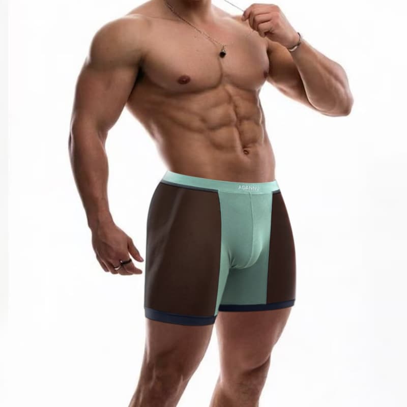 Summer men's patchwork boxer briefs, sexy fitness and sports stretchy lengthened quick-drying men's quarter pants AD407