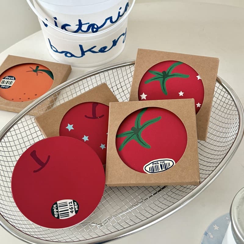 Christmas New Year Star Apple Coaster Cartoon Illustration Heat Insulation Coaster Tomato Water Absorbing Ceramic Coaster Coffee Cup Coaster