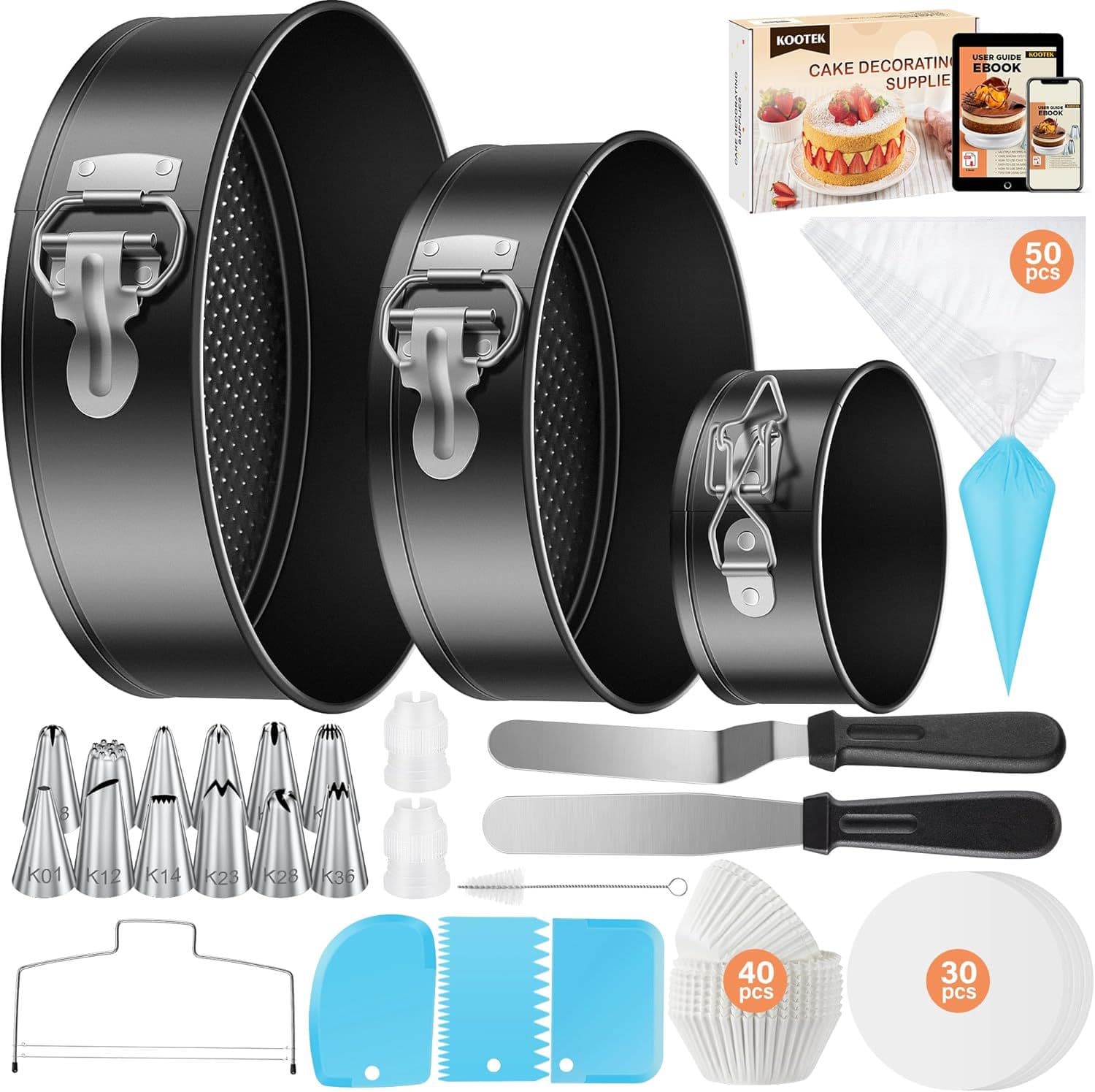 144-Piece Baking Pan Turntable Set Heart Silicone Mold Piping Tips Baking Pan Cake Decorating Tools Baking Kit