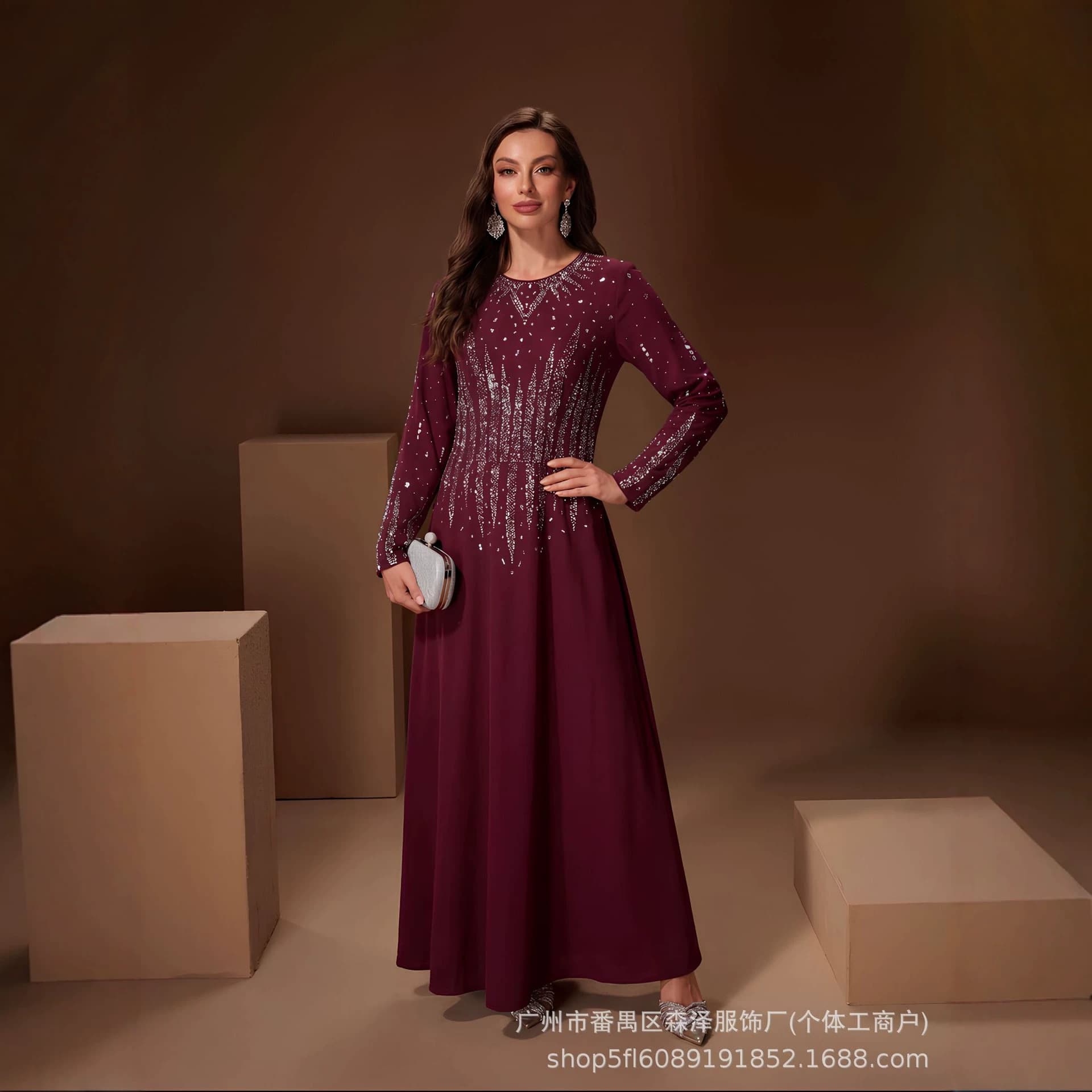 Cross-border foreign trade new style exquisite hot diamond dress long skirt AliExpress red dress dignified and elegant party dress
