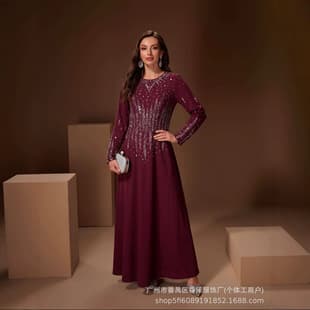 New Cross-Border Trade Exquisite Rhinestone Embellished Long Dress, AliExpress Red Dress, Elegant and Grand Party Dress