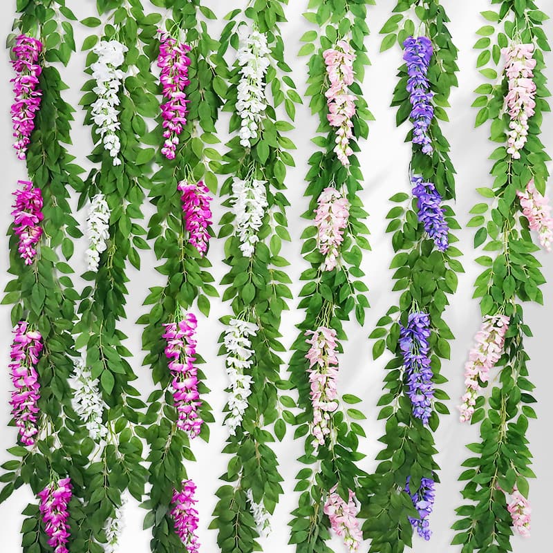 Simulated wisteria flowers, artificial flowers, rattan decorative flowers, twining hanging flowers, plastic flowers, vines, string flowers, plants, air-conditioning pipe shielding