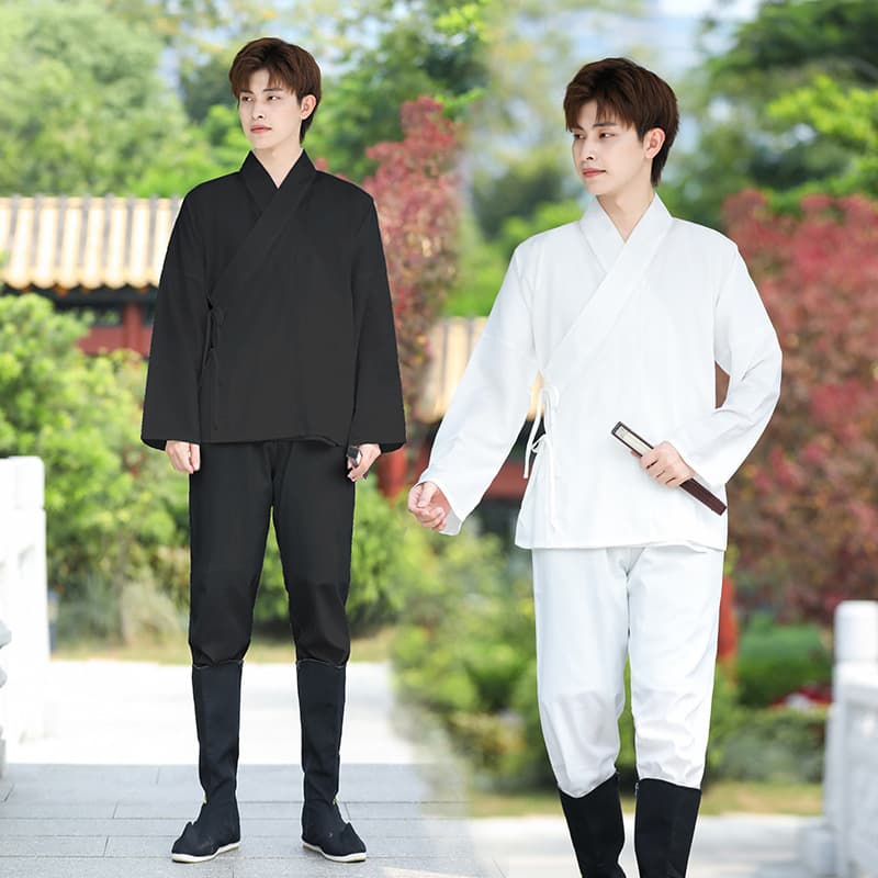 Chinese Style Men's and Women's Hanfu Cross-collar Ancient Style Black and White Long Sleeve Hanfu Inner Layer Base Shirt Pants Two-Piece Set