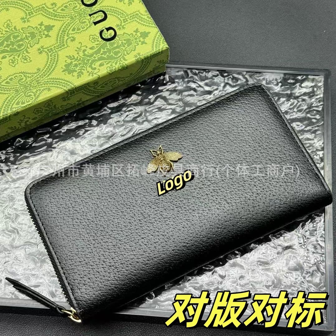 Cross-border GG Original Gold Bee Series Genuine Leather Long Wallet Multi-card Slot Bifold Wallet Card Holder Unisex