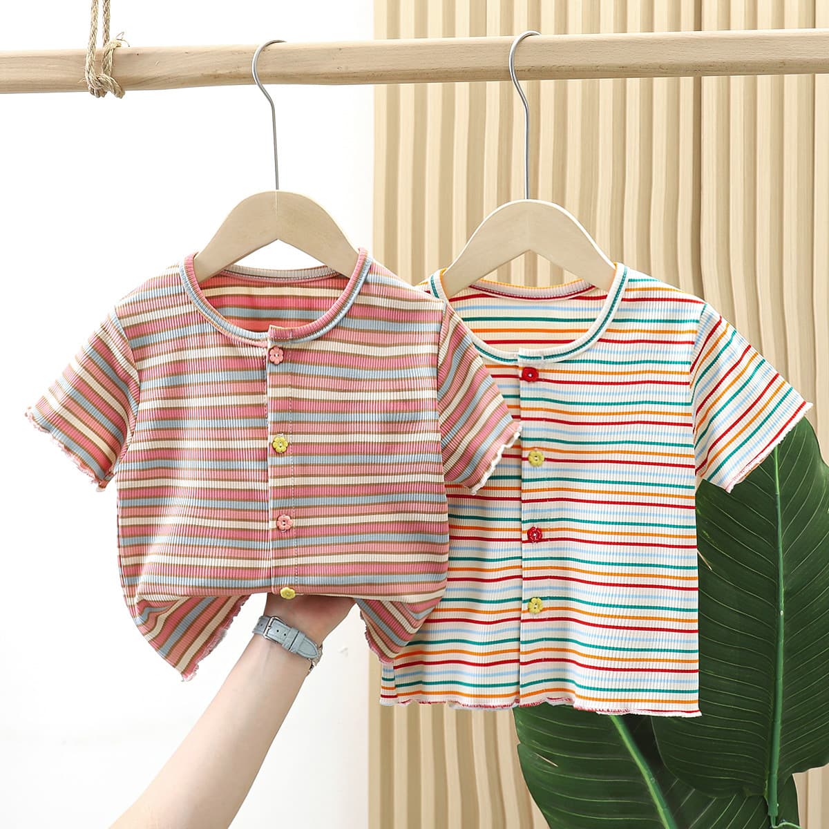 Summer Fashionable and Comfortable Trendy Princess Style Girls' Colorful Cotton Striped Top T-Shirt
