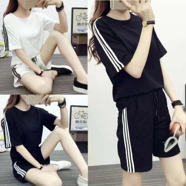 Solid Color Versatile Casual Sportswear Suit Women's Summer Loose Large Size Short Sleeve Shorts Five-piece Pants Two-piece Comfortable Set