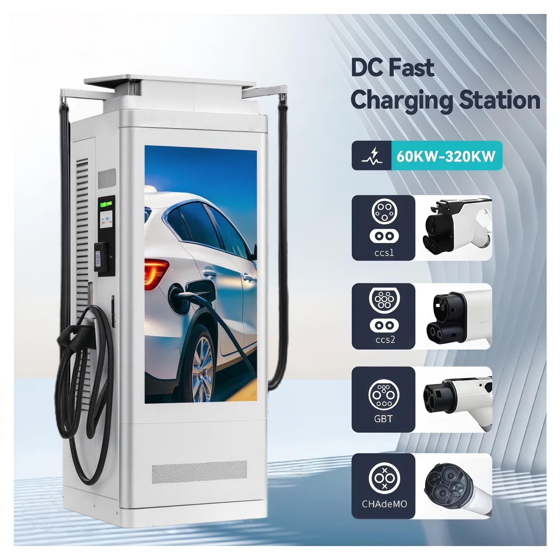55-inch Advertising Screen DC Charging Station with Dual Income Sources for Advertising and Charging, European Standard Dual-Gun 160kW Fast Charging Car Charging Station