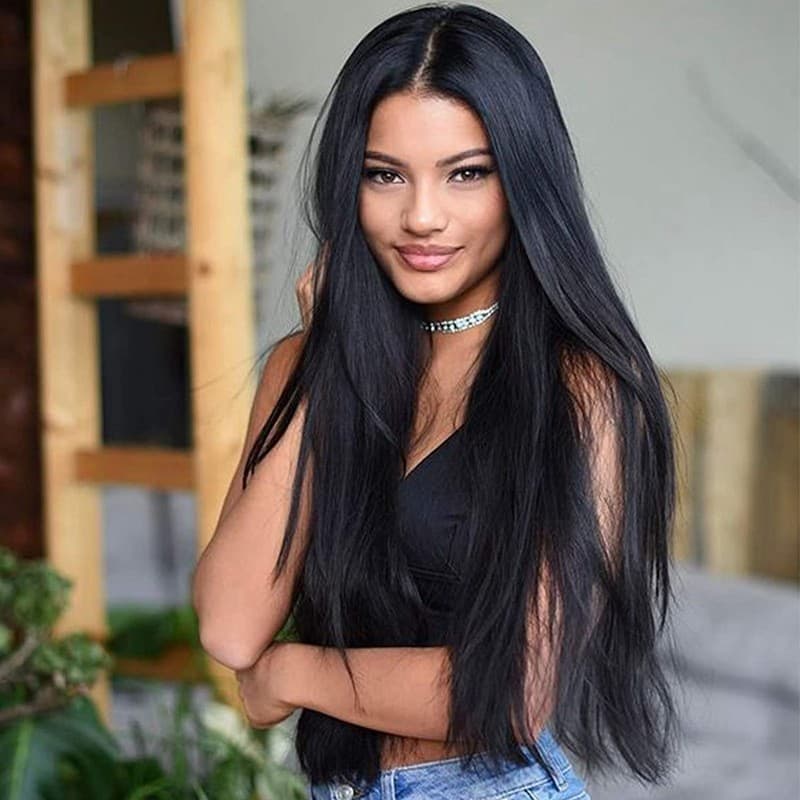 AISI Xuchang Wig European and American Cross-border Front Lace Wig Women's Wigs Middle Part Long Straight Synthetic Fiber Wig Cap