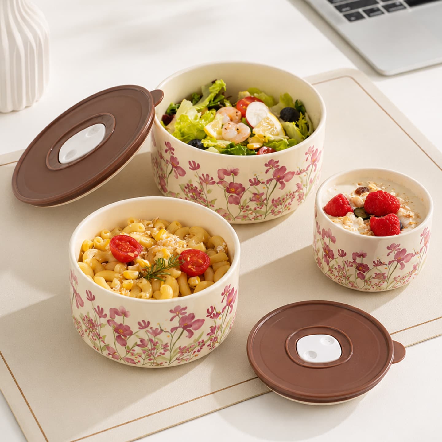 Fresh-keeping bowl with lid, lock-fresh food-grade ceramic lunch box, fruit box, rice bowl, instant noodle bowl, large-capacity bento box, wholesale
