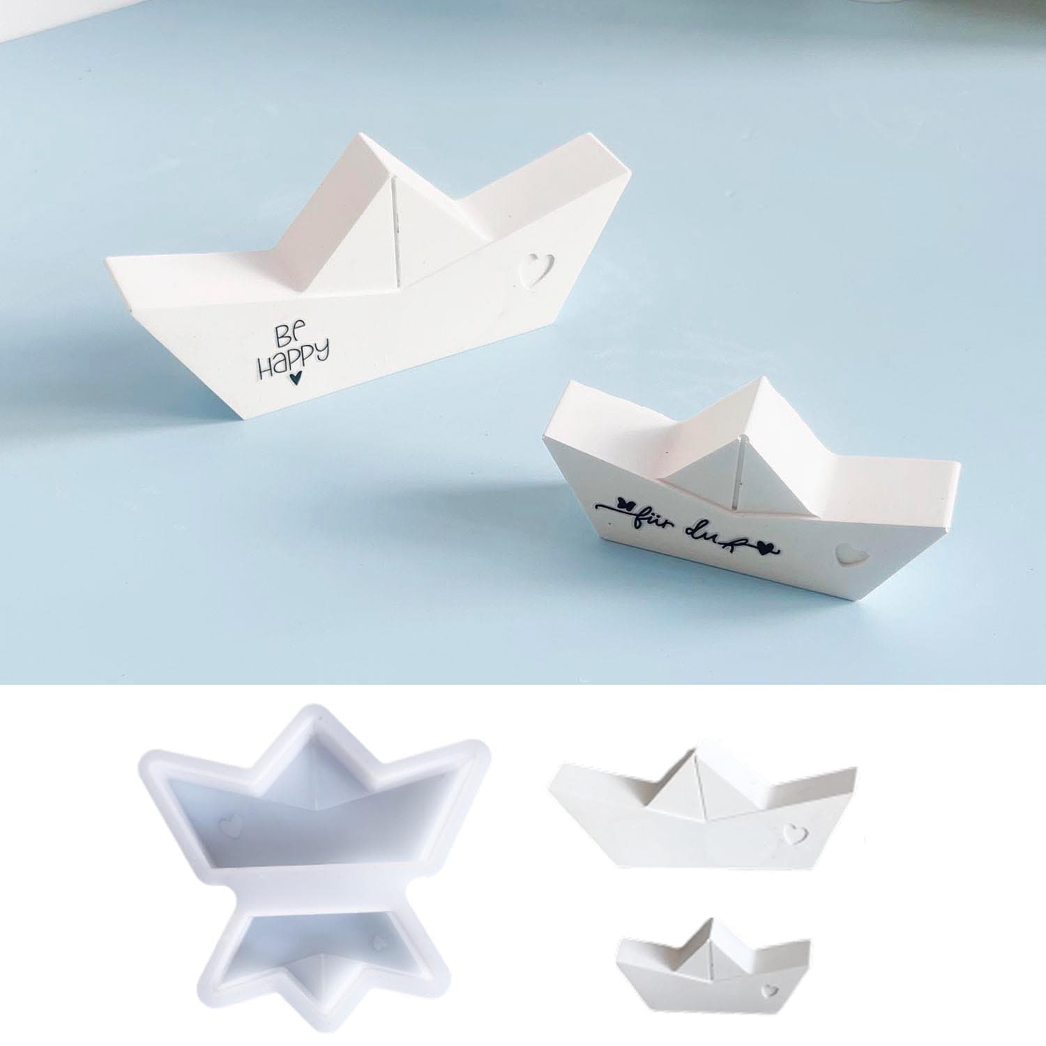 Two-Connected Size Paper Boat Silicone Mold, Seaside Small Boat Plaster Ornament Mold, Resin Epoxy Mold