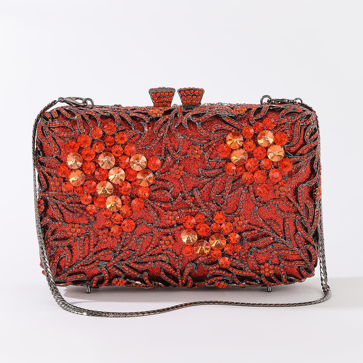 Red Floral Rhinestone Hard Clutch Bag Heavy Rhinestone Evening Bag Wedding Bridesmaid Dress Bag Cross-border E-commerce