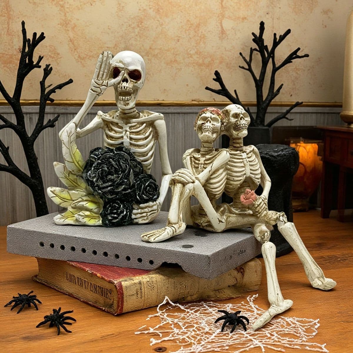 Halloween Resin Skull Ornament Gothic Couple Kissing Statue Desktop Window Party Decoration Prop