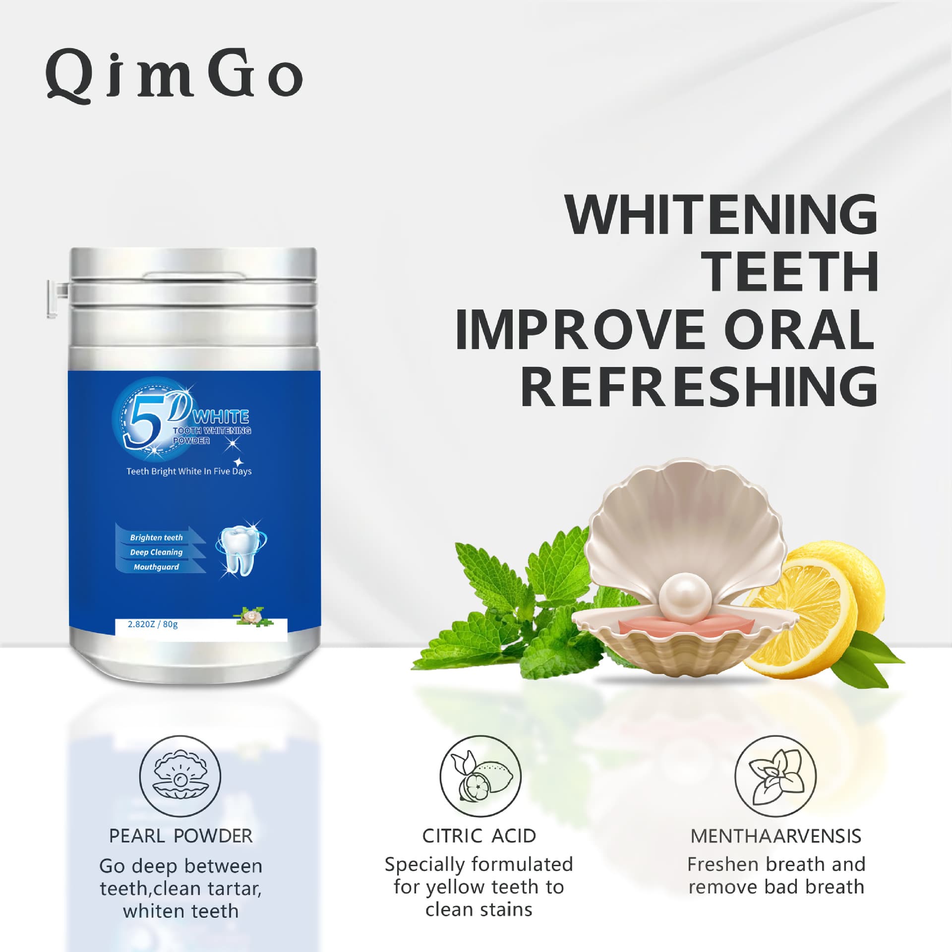 5D Teeth Whitening Powder - Removes Stains, Whitens Teeth, Freshens Breath, Eliminates Yellowing
