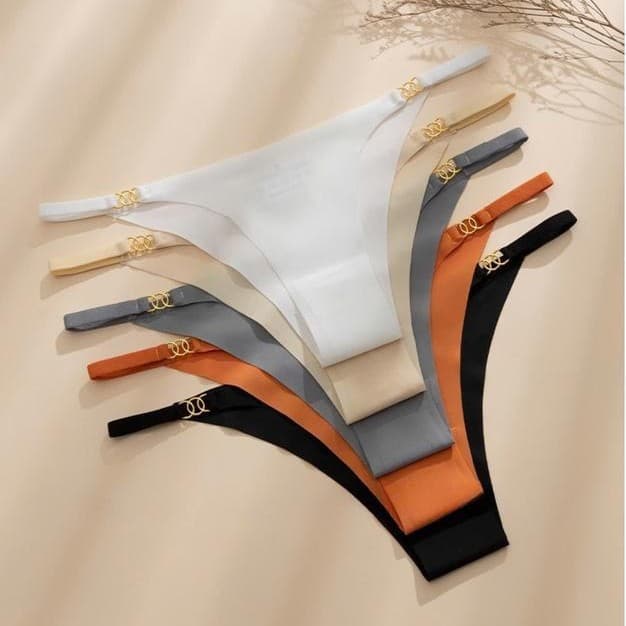Cross-Border Sexy Seamless Triangle Thong Metal Decoration Ice Silk One-Piece Sports Quick-Dry Hot Women's Underwear
