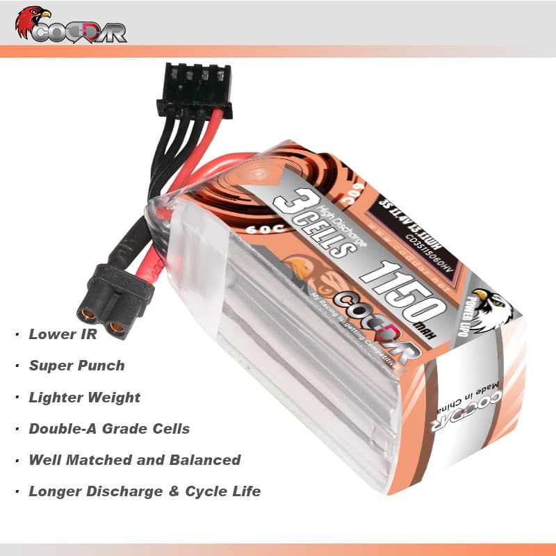 Eagle CODDAR 1150MAH 3S 11.4V 60C HV Long Endurance RC Drone FPV Racing LIPO Battery